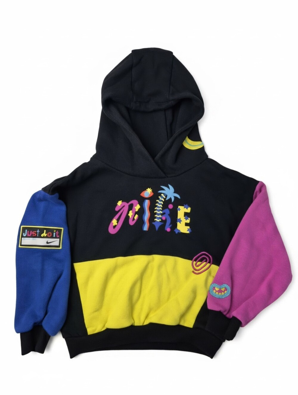 Nike Kids Doodle Graphic Colorblock Fleece Hoodie Black Blue Pink Yellow Sz 6
